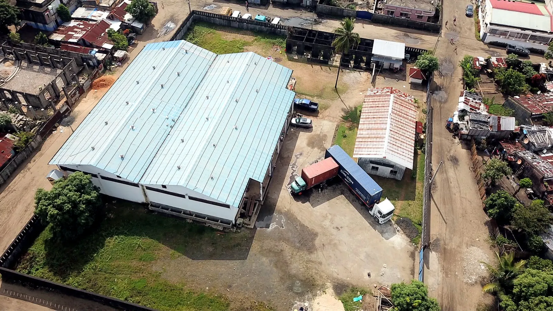 Aerial view of the Best Madagascar Spices warehouse in Toamasina